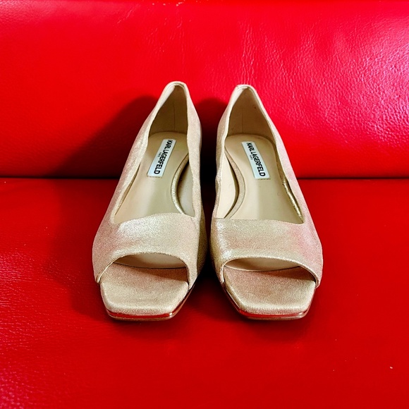 Karl Lagerfeld Shoes - Karl Lagerfeld Gold Peep Toe Pump Block Heels
